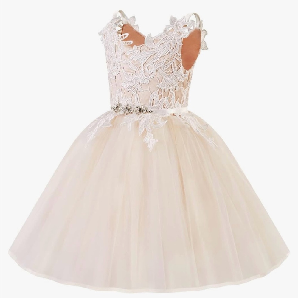PLUVIOPHILY Lace Tulle Straps Wedding Flower Girl Dress Junior Bridesmaid Dress
